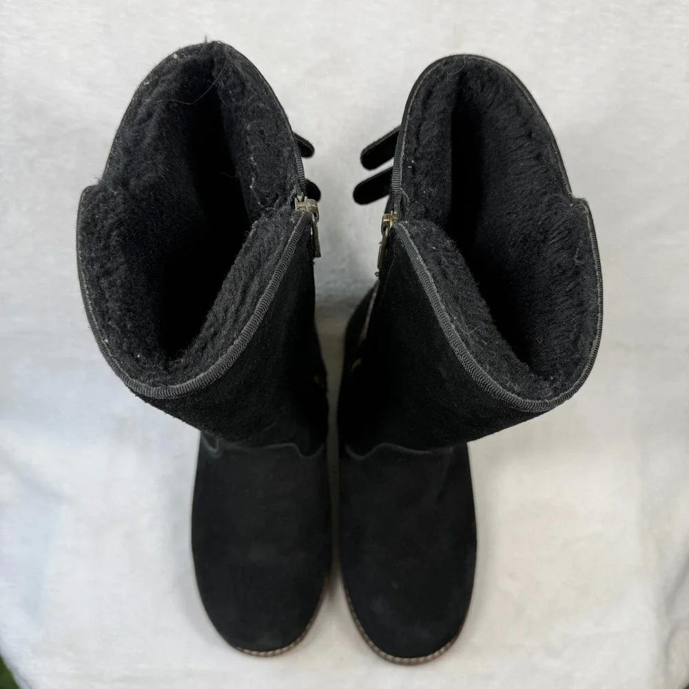 Lam Malanie Black Suede‎ Southwestern Tribal Buckle Mid-Calf Winter Boots 7